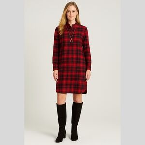 J. Jill Plaid Shirt Dress Scarlet Multi‎ Red Black Collared Long Sleeve L Petite